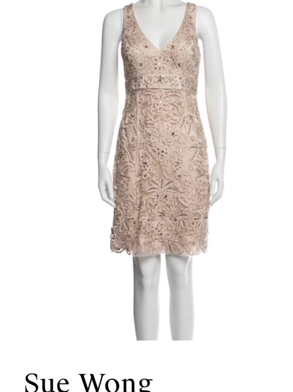 Sue Wong Nude Blush Lace Floral Mini Dress